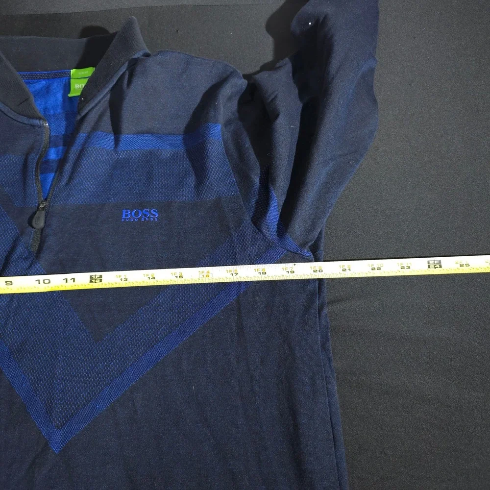 Hugo Boss Pullover Mens L Navy Blue Quarter Zip Slim Fit‎ Geometric Knit Sweater